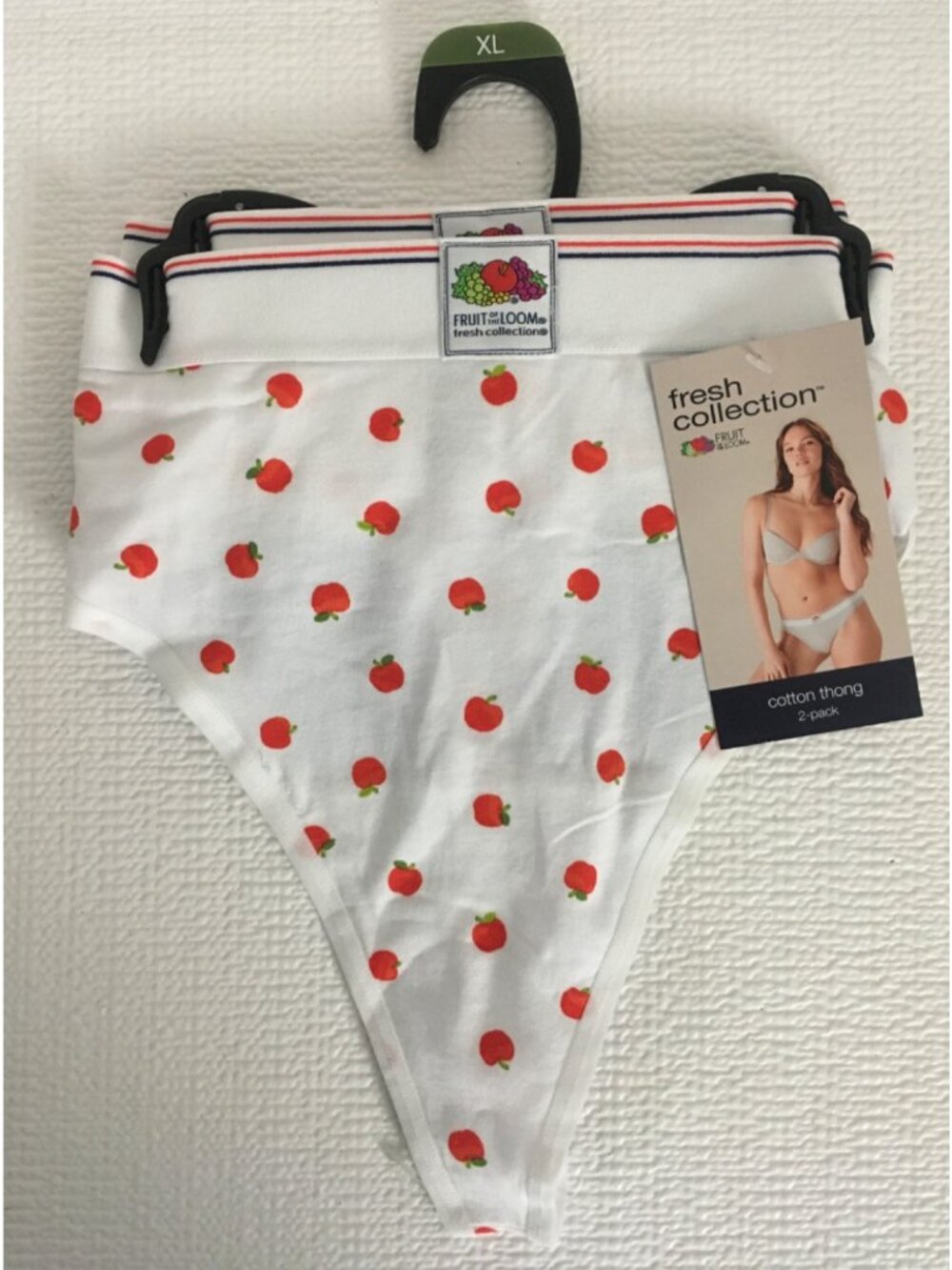 Fruit of The Loom 2 Pack Cotton Thong Underwear Size XL White w Cherries Blue
